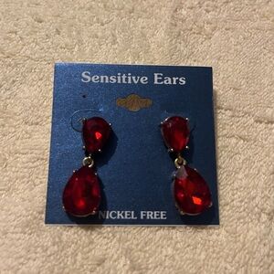 Elegant Red Drop Earrings for Sensitive Ears. NWOT.